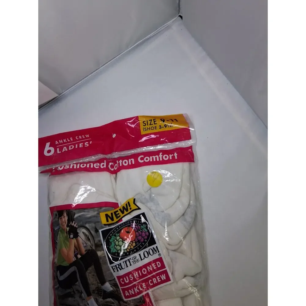4E Vintage NOS Fruit of the Loom 100% Cotton Ankle Sock 9-11 6pk